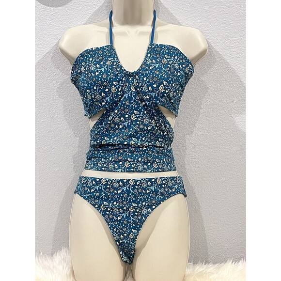 Ann Taylor Loft Beach Women Swimsuit 2-Piece Green Floral Tankini Bikini Medium - Picture 5 of 14